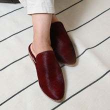 Load image into Gallery viewer, Handmade Moroccan Belgha – Suede Leather Loafers, Pony Skin
