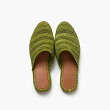 Load image into Gallery viewer, Handcrafted Olive Green Raffia Mule Slippers for Women
