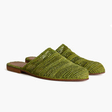 Load image into Gallery viewer, Handcrafted Olive Green Raffia Mule Slippers for Women
