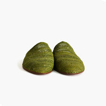 Load image into Gallery viewer, Handcrafted Olive Green Raffia Mule Slippers for Women
