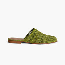 Load image into Gallery viewer, Handcrafted Olive Green Raffia Mule Slippers for Women
