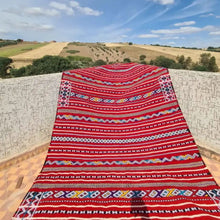 Cargar imagen en el visor de la galería, Red Handmade Berber Wool Rug - Colorful Moroccan Patterns
