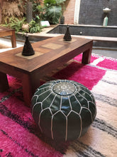 Load image into Gallery viewer, Embroidered Leather Pouf Ottoman - handmade Moroccan Pouf
