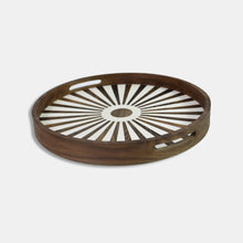 Load image into Gallery viewer, White round Wood and Resin Serving Tray with Zellige-Style Design
